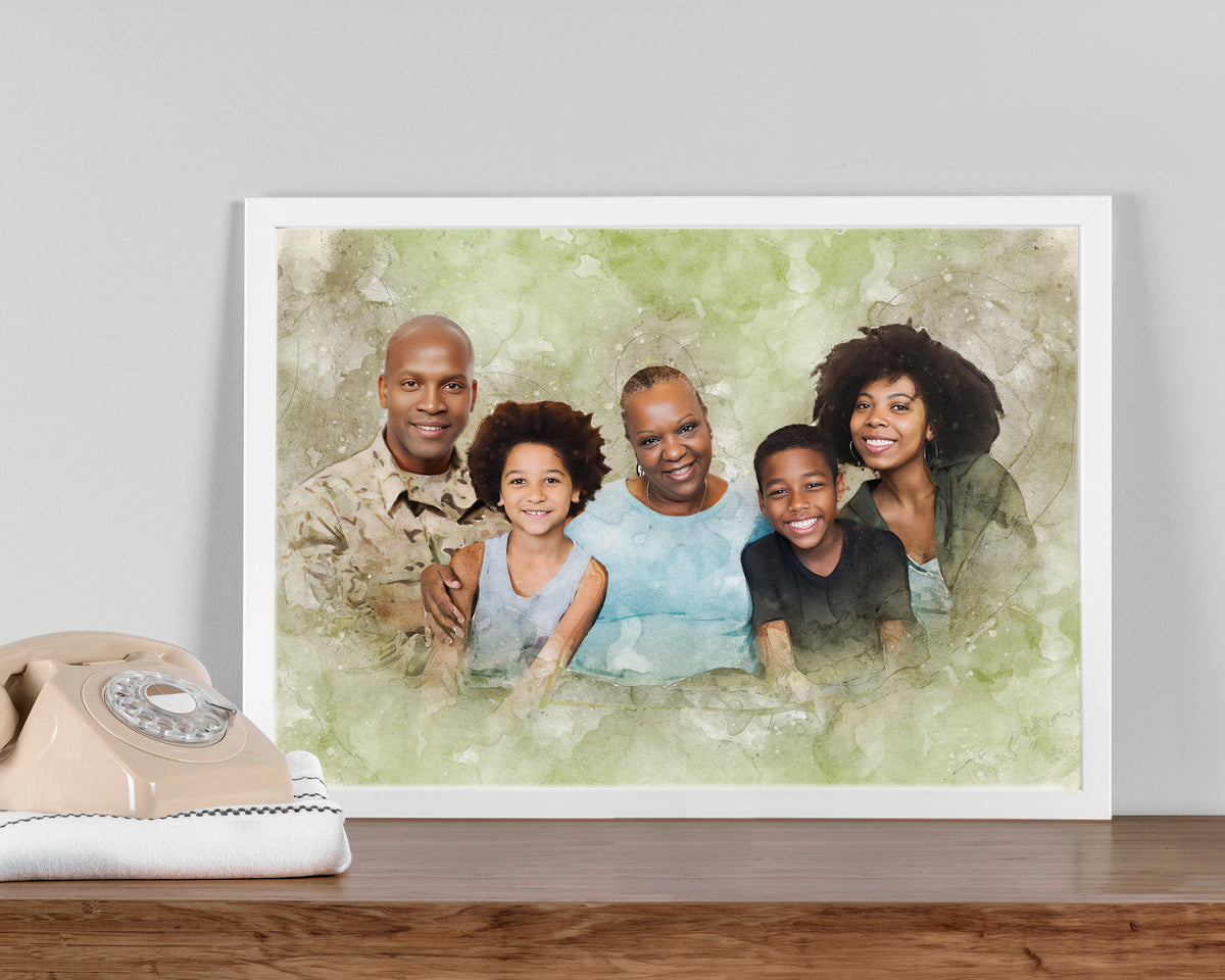 Watercolor Style Photo Merge Design - Green Background