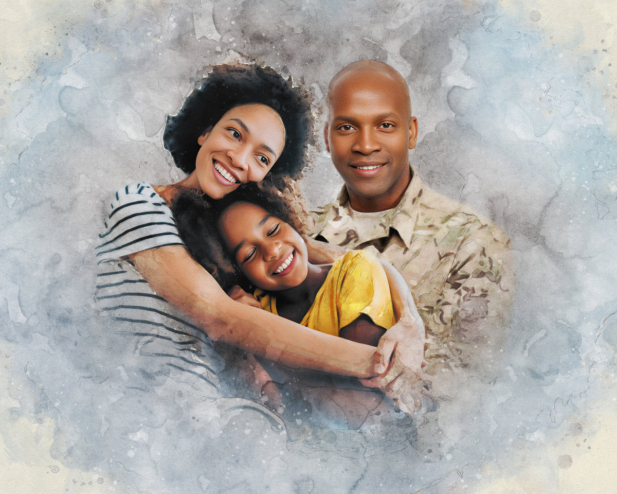 Watercolor Style Photo Merge Design - Blue Background
