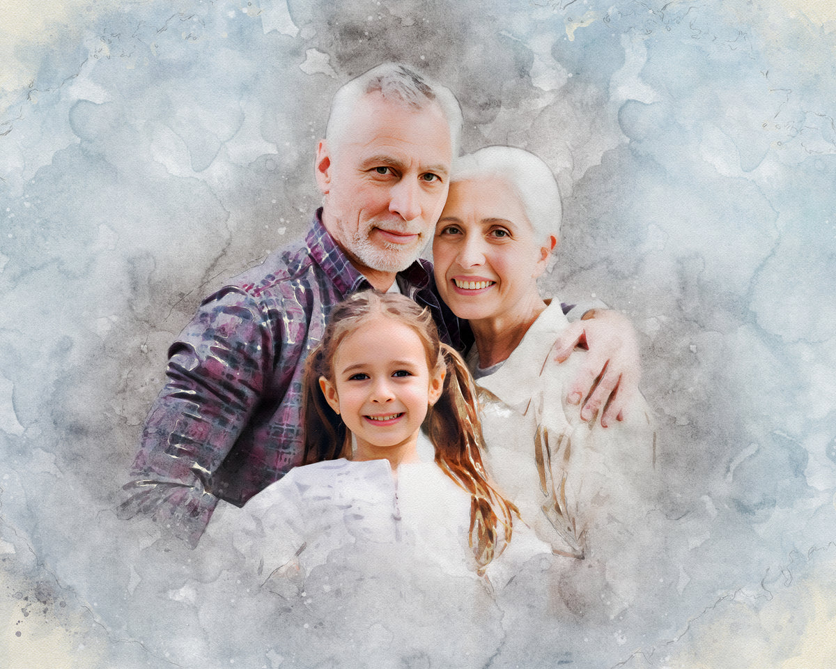 Watercolor Style Photo Merge Design - Blue Background