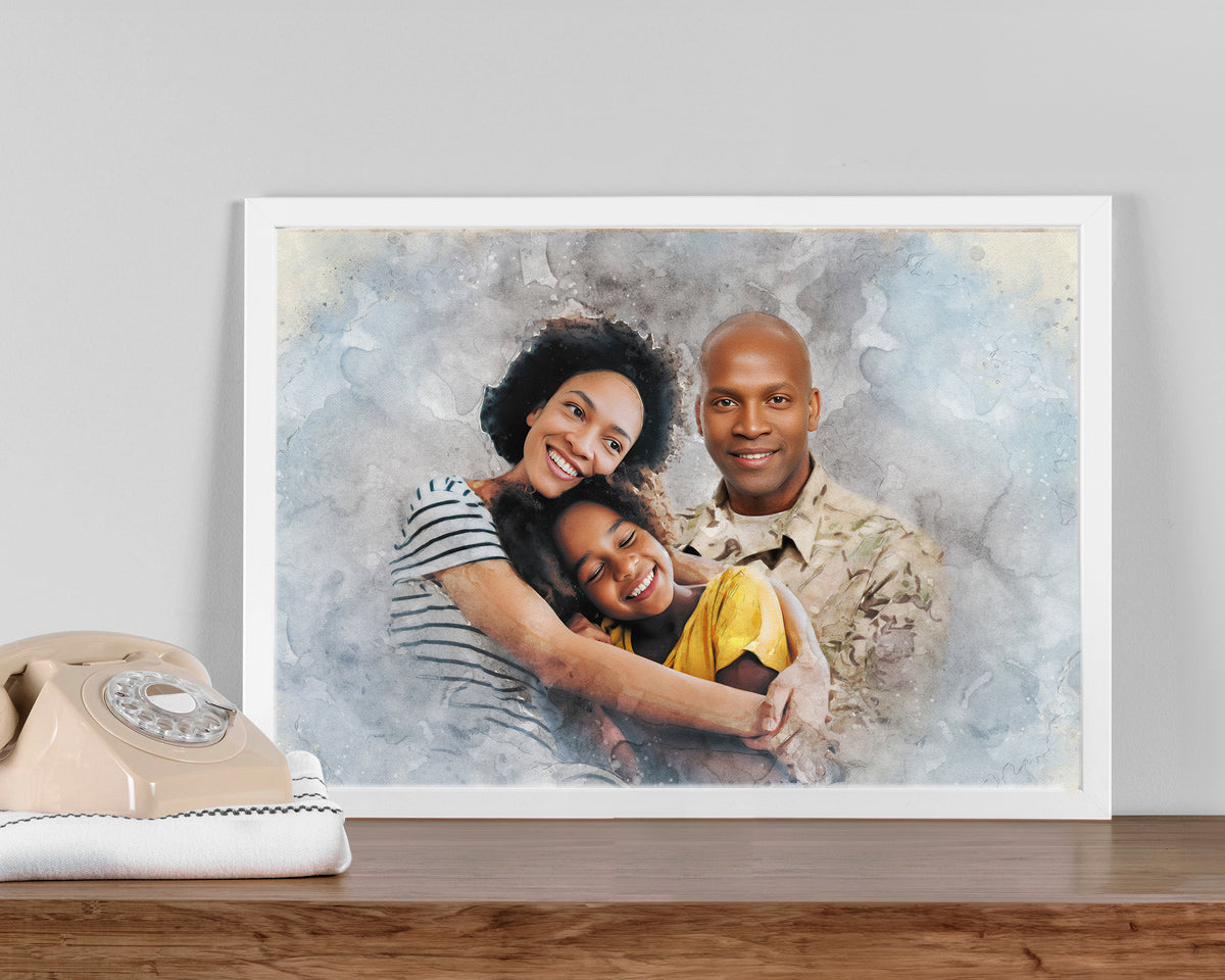 Watercolor Style Photo Merge Design - Blue Background