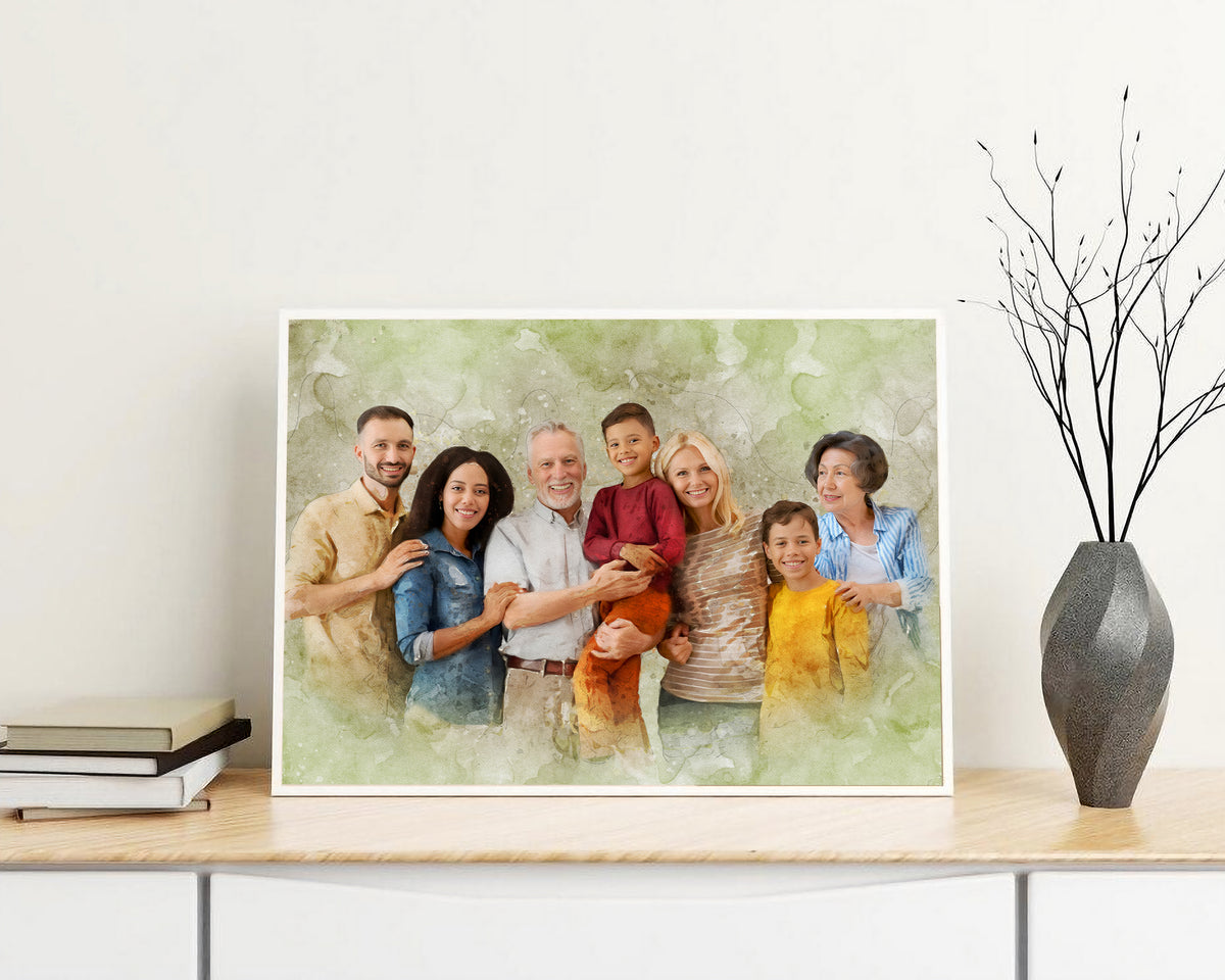 Watercolor Style Photo Merge Design - Green Background